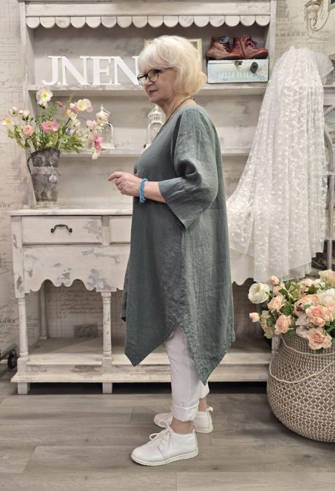 Grizas pellavatunika 5134 (624) Sinivihreä uniikki epätasainen helma todella pehmeä tuotekuva 3