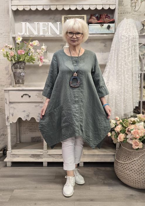 Grizas pellavatunika 5134 (624) Sinivihreä uniikki epätasainen helma todella pehmeä tuotekuva 1