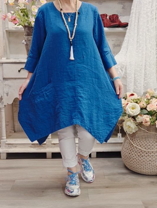 Grizas pellavatunika 5134 Sininen uniikki epätasainen helma todella pehmeä tuotekuva 1 Grizas pellavatunika 5134 Sininen uniikki epätasainen helma todella pehmeä tuotekuva 1