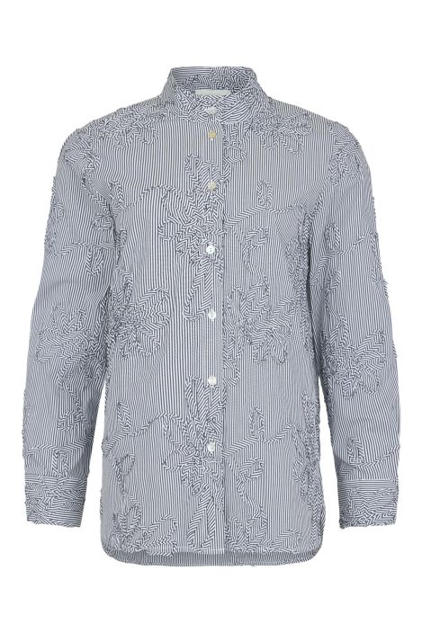 NOEN paita 86303 Harmaa/off-white raita kauniit ommellut kukat tuotekuva 1