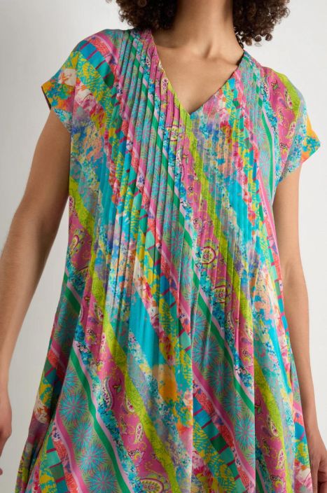 Sahara mekko GRD5687 Archival Stripe Pleated pirteä kuosi pehmeä viskoosi tuotekuva 4