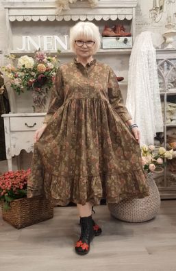 LES OURS Les Ours upea mekko #18A Melo Popeline havane fleurs kukkakuosi pehmeä puuvilla