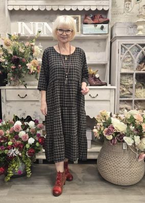 THING THING mekko 7324 Anthracite tummanharmaa ruutukuosi todella pehmeä kangas