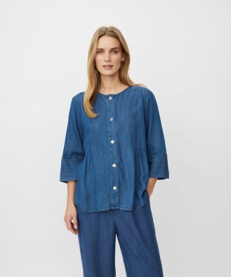 MASAI farkkumainen paita Juvila Washed Denim tyylikäs malli joka toimii kevyenä jakkunakin