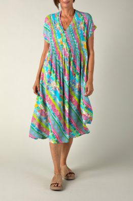 SAHARA Sahara mekko GRD5687 Archival Stripe Pleated pirteä kuosi pehmeä viskoosi