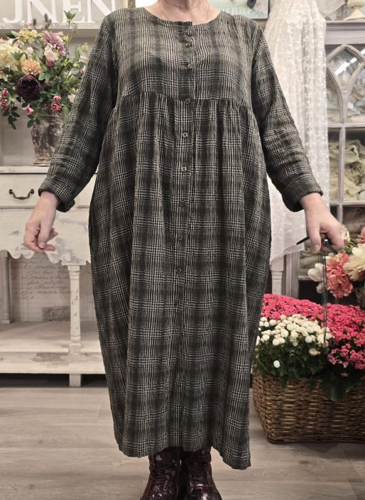 THING mekko / kevytjakku 7098 Herb ihana vhreä ruutukuosi edestä napitettu mekko tuotekuva 4