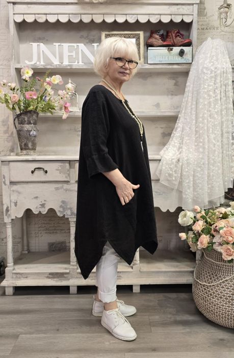 Grizas pellavatunika 5134 Musta uniikki epätasainen helma todella pehmeä tuotekuva 1