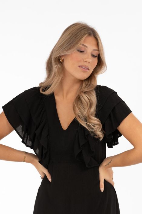 Capri Collection mekko Empire Musta tyylikäs viskoosi röyhelöillä tuotekuva 2 Capri Collection mekko Empire Musta tyylikäs viskoosi röyhelöillä tuotekuva 2