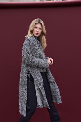 NOEN NOEN kevyt takki / jakku 87143 ihana syksyn mustavalkoinen kuosi koriste lanka-ompeleilla