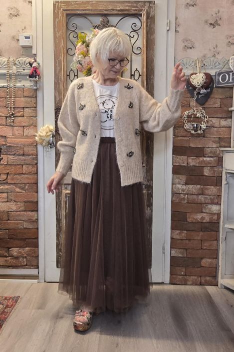 NOEN upea neulejakku 87207 Beige suloisilla ötökkä koristeilla tuotekuva 1