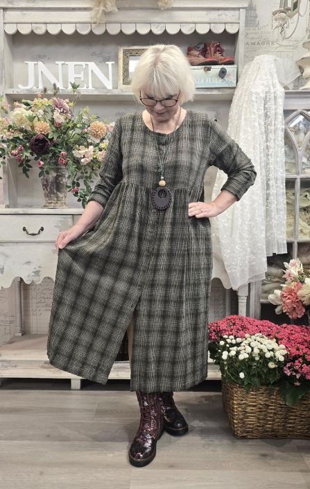 THING mekko / kevytjakku 7098 Herb ihana vhreä ruutukuosi edestä napitettu mekko tuotekuva 1