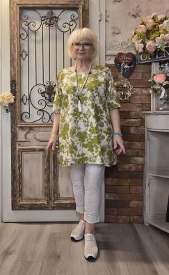 THING THING tunika 7213 Olive/ lime vihreä kaunis  hento kukkakuosi