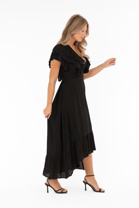 Capri Collection mekko Empire Musta tyylikäs viskoosi röyhelöillä tuotekuva 3 Capri Collection mekko Empire Musta tyylikäs viskoosi röyhelöillä tuotekuva 3