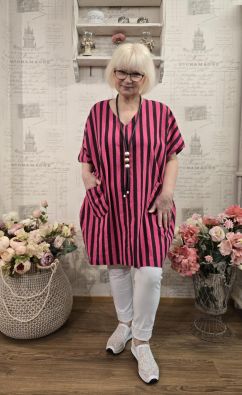 THING THING tunika 6953 Lotus pinkki tyylikäs raidallinen malli ylisuurilla mitoituksilla