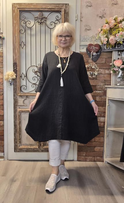 THING tunika/mekko 7148 Ajaton musta A-linjainen malli uniikilla helmalla tuotekuva 2