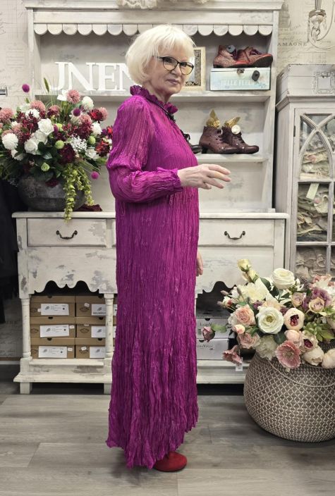 NOEN mekko 88645 Fuksia rypytetty kangas kukilla tuotekuva 4