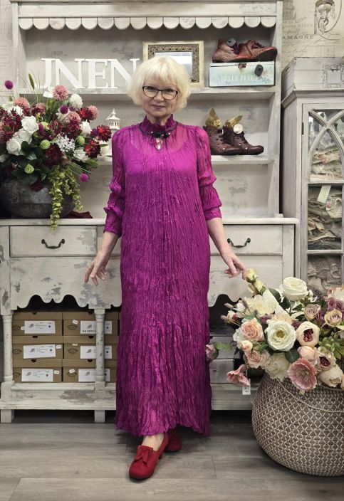 NOEN mekko 88645 Fuksia rypytetty kangas kukilla tuotekuva 3
