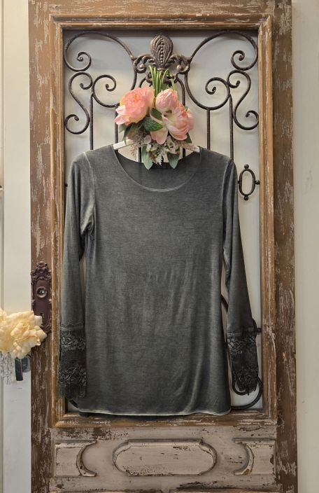 Marta du Chateau Murrettu vihrea paita pitsi hihojensuilla kaunis aluspaita joustavasta viskoosista Erinomaisen