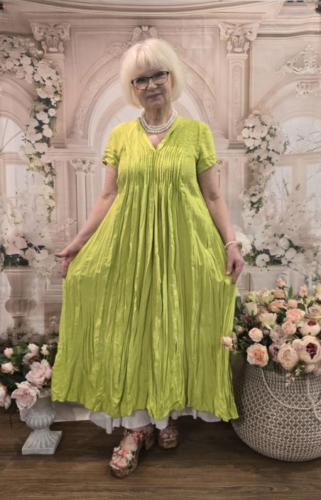 Grizas silkkimekko 5709 Lime (606) Upea juhlamekko hiuslaskoksilla tuotekuva 3