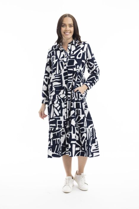 Orientique Mekko 20072 Navy malliston klassikko vakosamettimekko kauluksella ja kuosilla Orientiquen syksy on vallannut