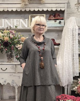 THING THING tunika 7082 Anthracite Musta/beige tilava tunika ruutukuosilla