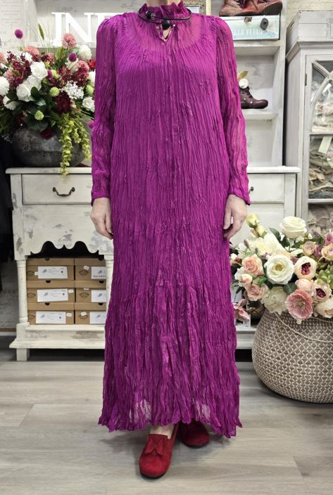 NOEN mekko 88645 Fuksia rypytetty kangas kukilla tuotekuva 6