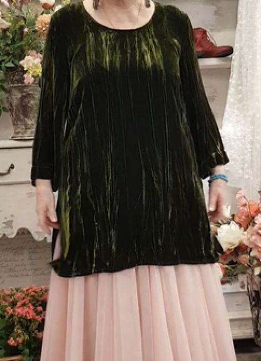 Grizas tunika CR52048 (611) Metsän vihreä kaunis kiiltävä kangas rypytetty juhlalaatu tuotekuva 1