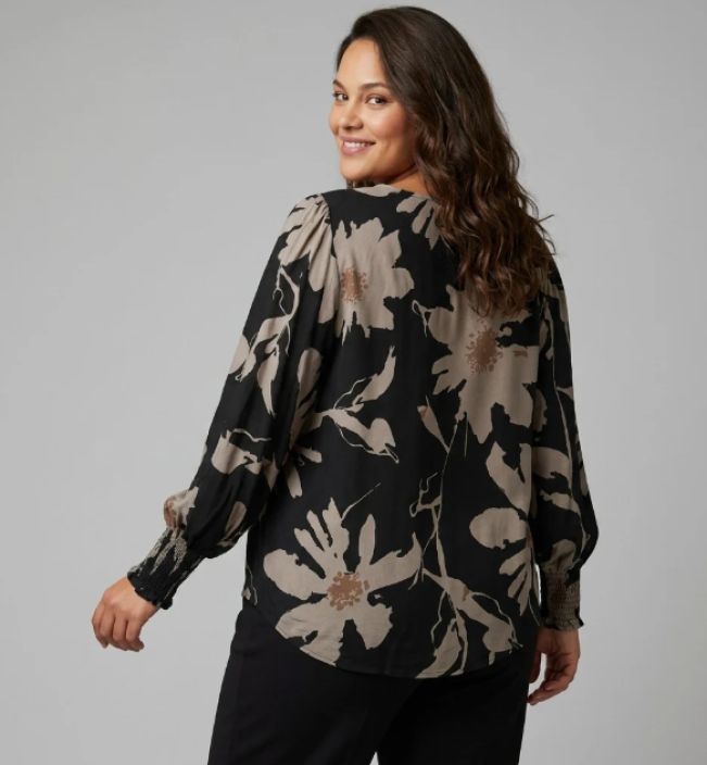 Pont Neuf paita Dalvina Taupe Musta/beige kukkakuosi tuotekuva 3