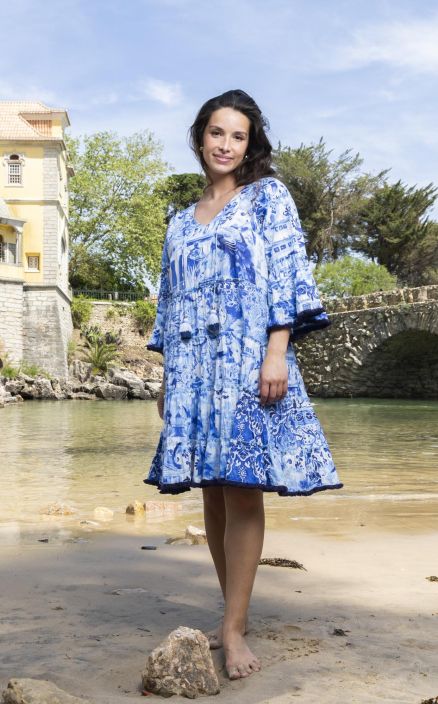 Orientique mekko 40188 Okayama Japanin maisemat, suloiset frilla hihat ja helma tuotekuva 1