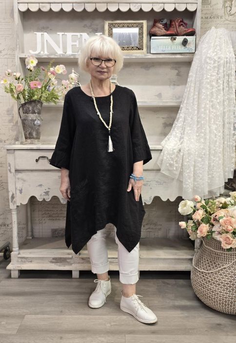Grizas pellavatunika 5134 Musta uniikki epätasainen helma todella pehmeä tuotekuva 4