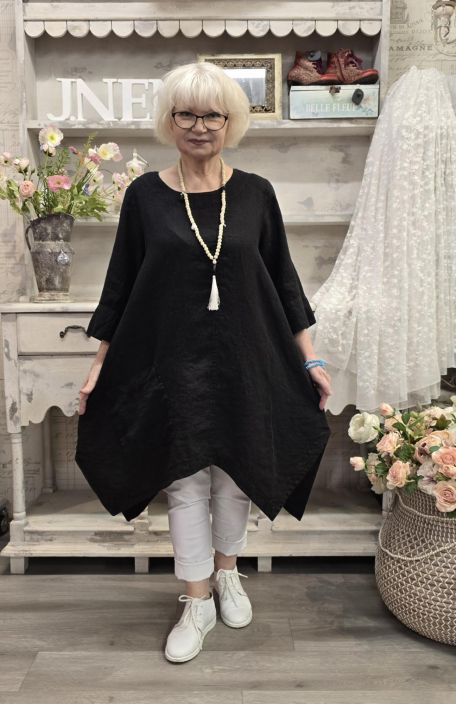 Grizas pellavatunika 5134 Musta uniikki epätasainen helma todella pehmeä tuotekuva 3