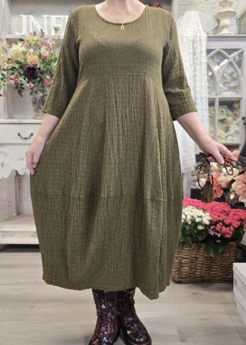 THING mekko 7076 Ochre kaunis vihreä hennolla ruutukuosilla - kankaassa tekstuuri tuotekuva 5