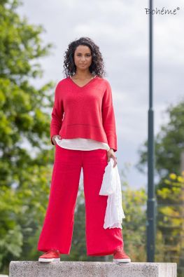 Boheme pellavahousut B13176 Kaunis punainen ihana leveä kesämalli