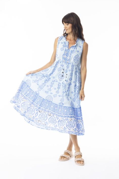 Escape mekko 40141 Carla Blue hihaton upea kesämekko kiiltävillä koristeilla tuotekuva 1