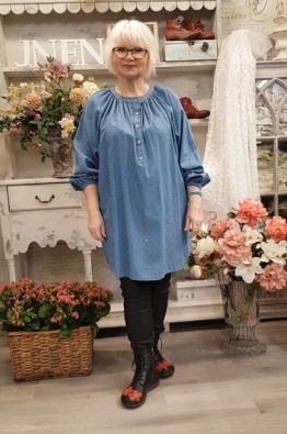 QNUZ QNUZ mukava yhdenkoon pehmeä farkkupaita kiiltävillä koristekivillä