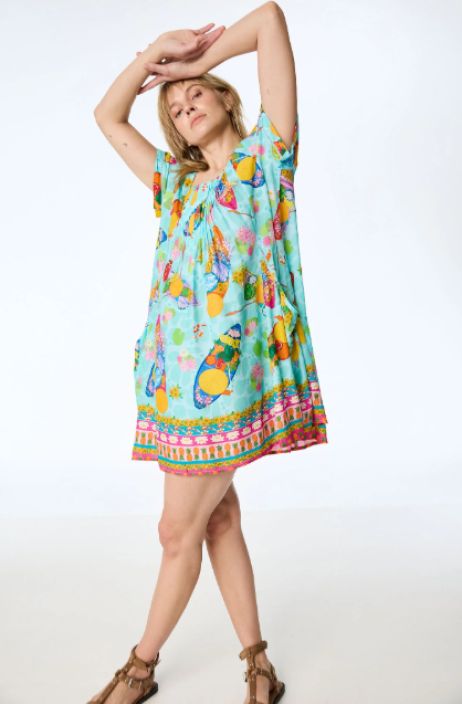 Himalaya tunika Ilka Surfing Bird värikäs graafinen painatus ja laskostetut yksityiskohdat tuotekuva 6