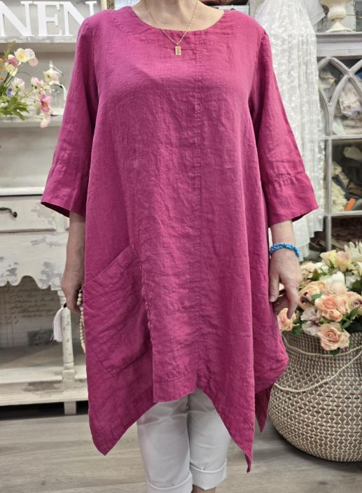 Grizas pellavatunika 5134 Pinkki uniikki epätasainen helma todella pehmeä tuotekuva 5