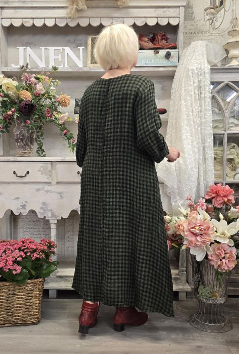 Grizas mekko 9902 (611) kaunis metsän vihreä ruutukuosi pellavassa tuotekuva 3
