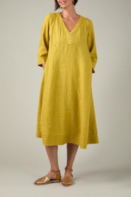 Sahara mekko MTD6792 Golden Flare upea hyvin hengittävä pellavamekko