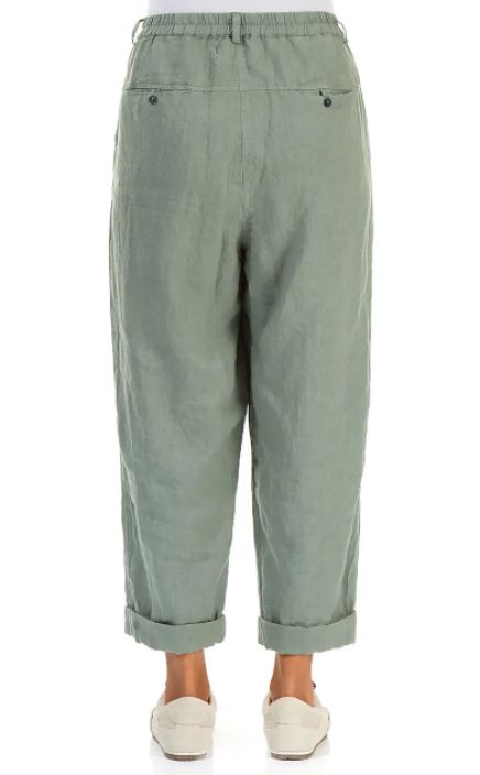 Grizas pellavahousut 3713 Sage vihreä Vyötäröllä resori takaamassa istuvuuden tuotekuva 2 Grizas pellavahousut 3713 Sage vihreä Vyötäröllä resori takaamassa istuvuuden tuotekuva 2