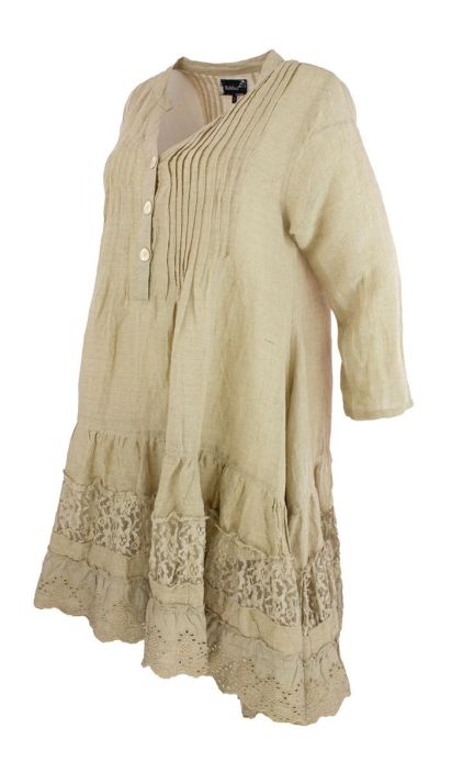 Boheme pellavatunika/mekko B13028 natural pellava romanttinen pitsihelma tuotekuva 1