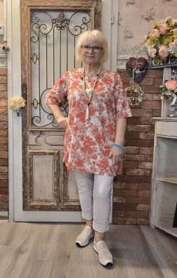 THING THING tunika 7213 Faded rose / koralli kaunis  hento kukkakuosi