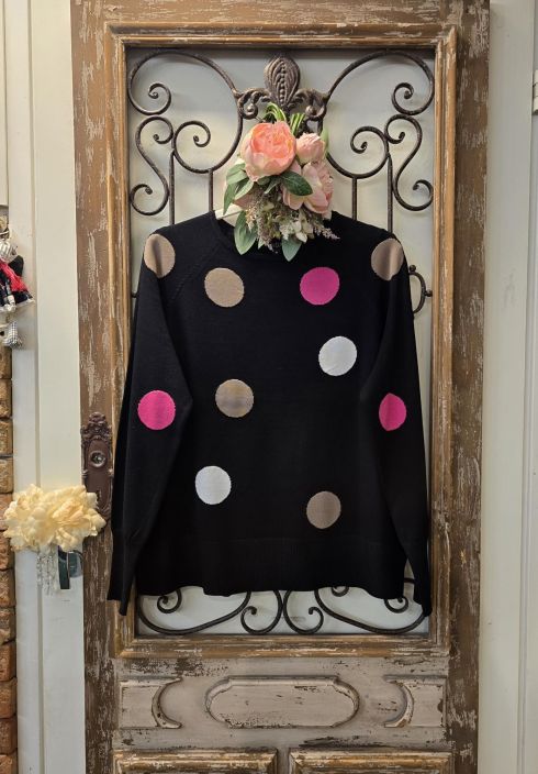 SUNDAY neule 6742 Musta ihanan tuntuinen malli palloilla ja tiputetuilla hartialinjoilla tuotekuva 1