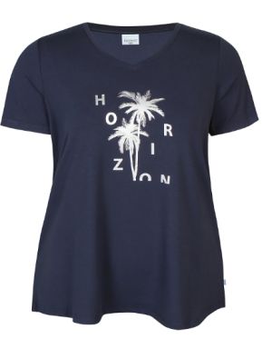 ZHENZI Zhenzi T-paita Lexi 812 Navy tummansininen perus malli, teksti ja palmut kiillolla