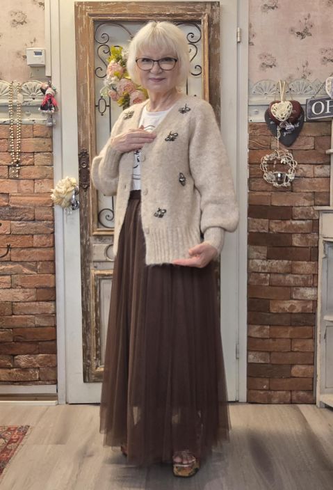 NOEN upea neulejakku 87207 Beige suloisilla ötökkä koristeilla tuotekuva 3